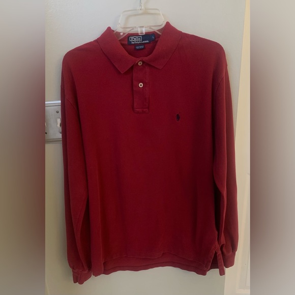 Polo by Ralph Lauren Logo Cotton crimson Red LS Collar Henley Golf Shirt Men’s L - Picture 1 of 4